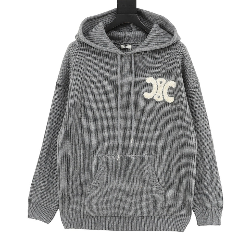 Celine Women's Men's Grey Triomphe Logo Knit Hoodie