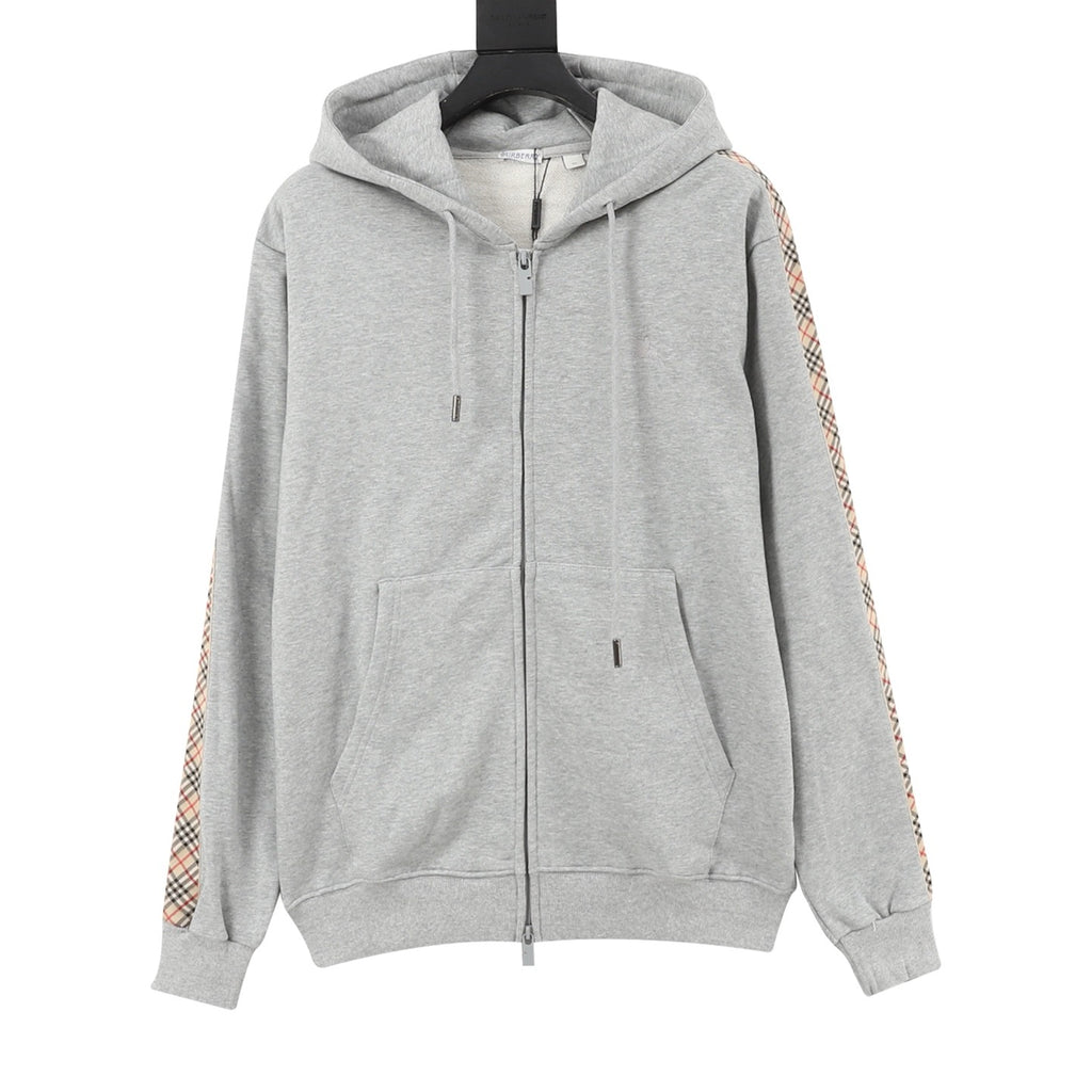 Burberry Women's & Men's Heather Grey Side Check Panel Zip-Up Hoodie