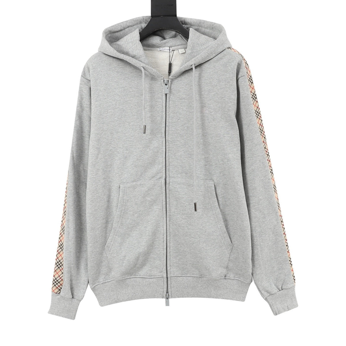 Burberry Women's & Men's Heather Grey Side Check Panel Zip-Up Hoodie