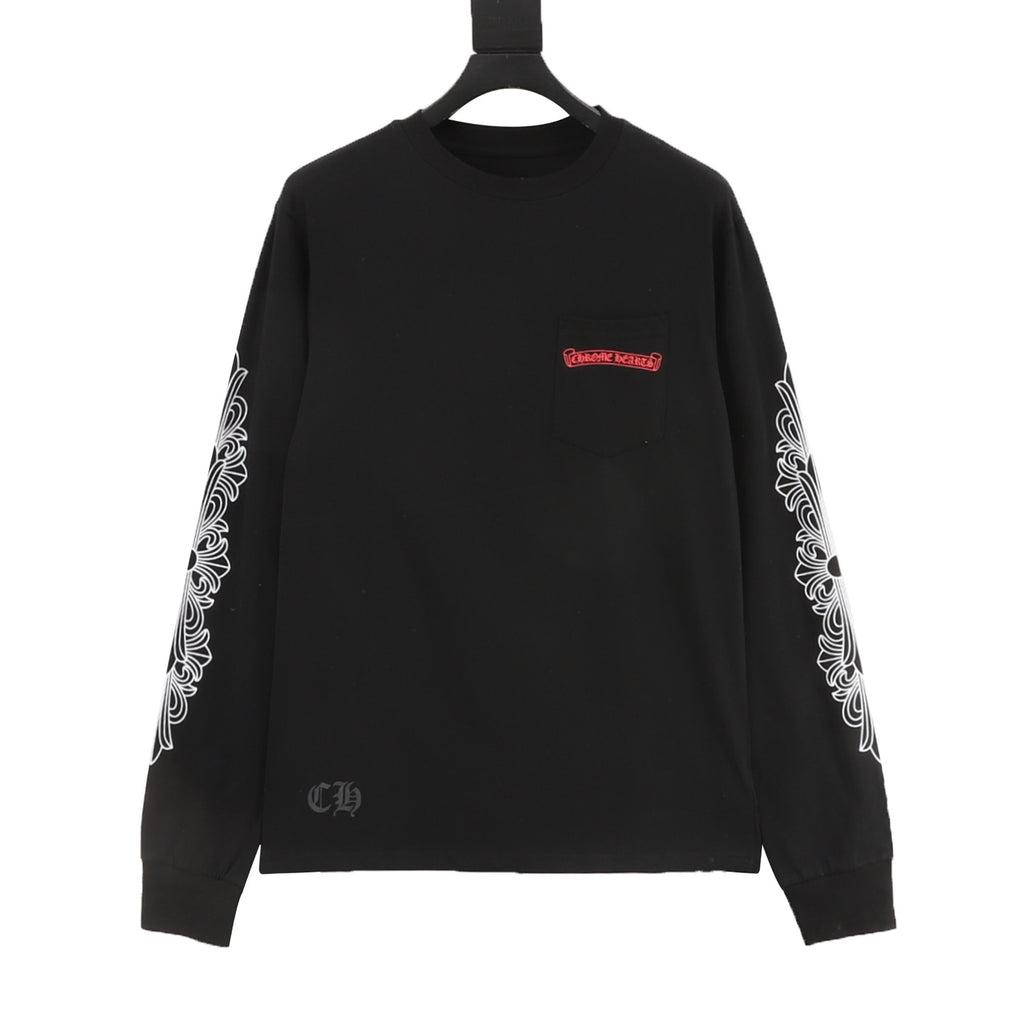 Chrome Hearts Floral Vine Sleeve Long-Sleeve Tee — Black, Red Banner Logo