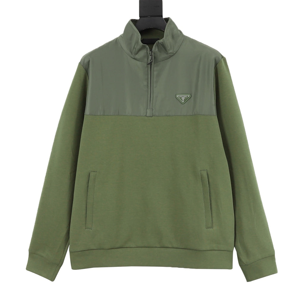 Prada Triangle Logo Nylon-Panelled Half-Zip Sweatshirt