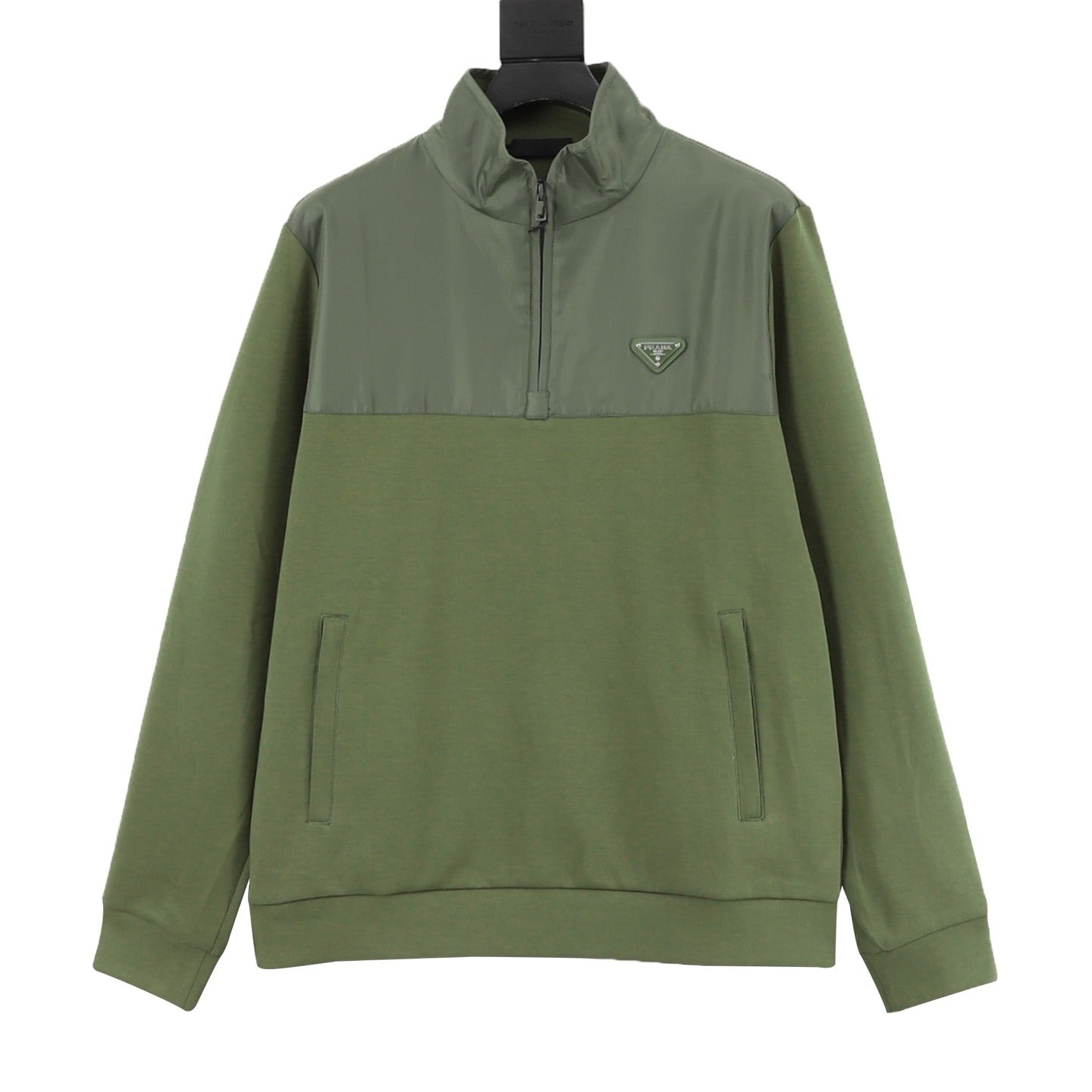 Prada Triangle Logo Nylon-Panelled Half-Zip Sweatshirt