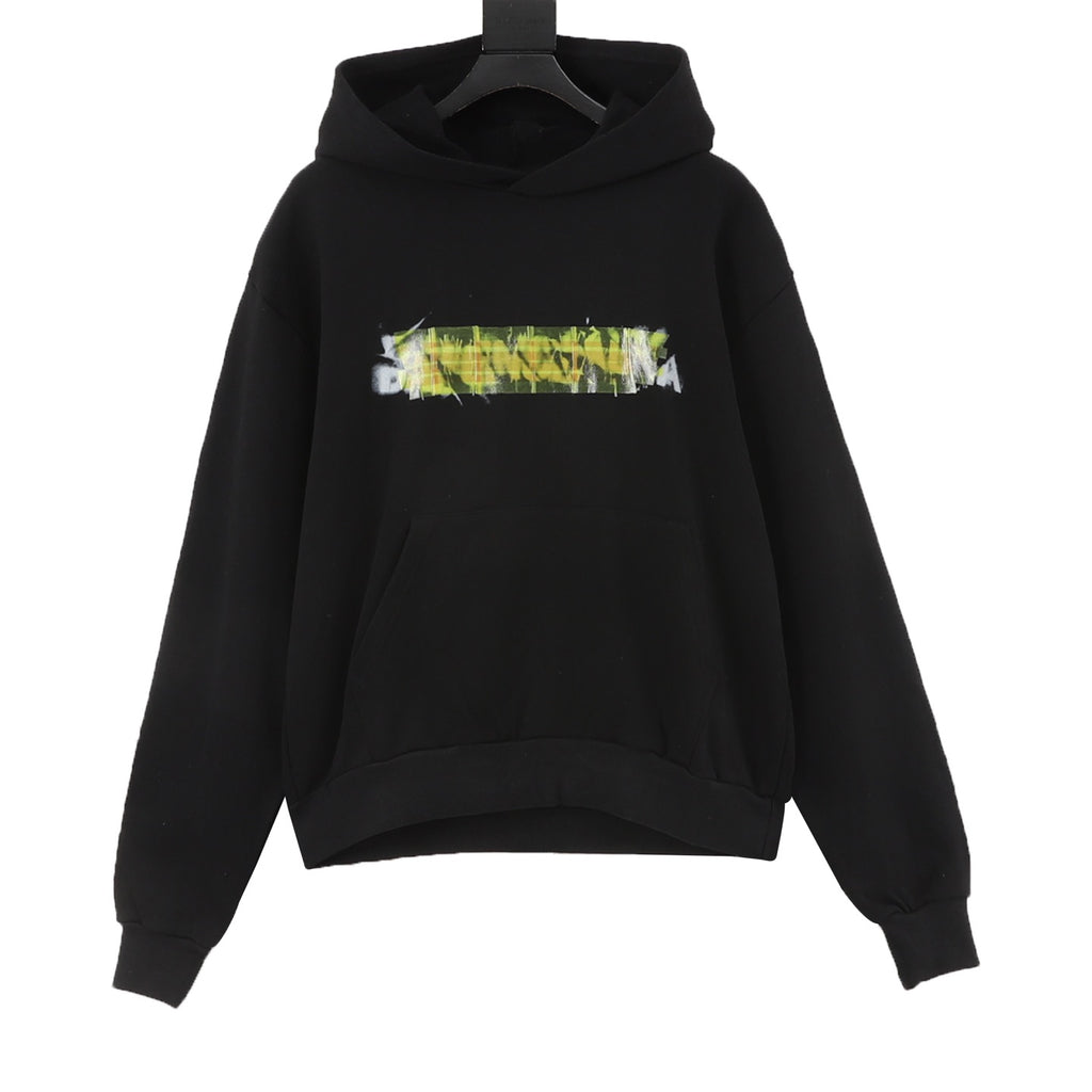 Balenciaga Women's & Men's Black Yellow Tape Logo Print Hoodie
