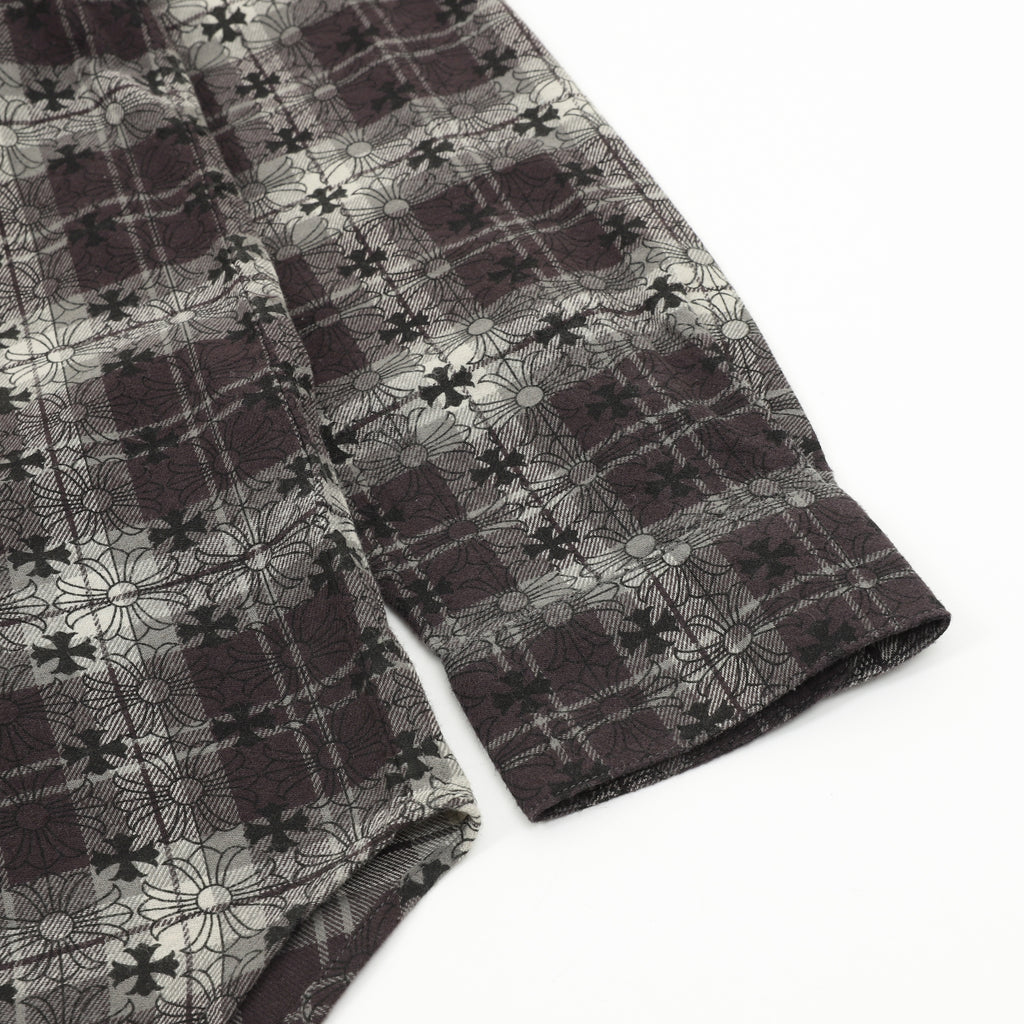 Chrome Hearts All-Over Plaid Cross Long-Sleeve Shirt