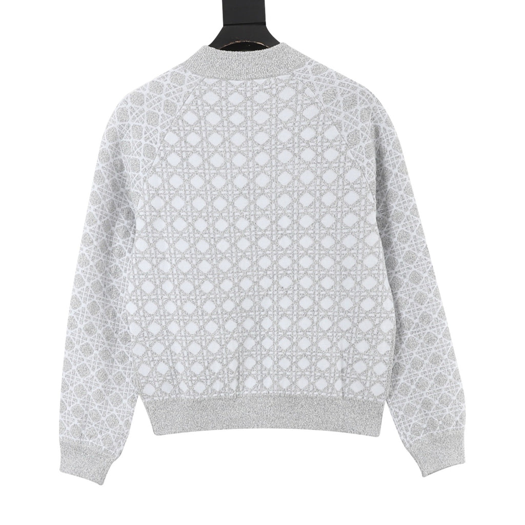 Dior Women's Men's Silver White Oblique Knit Zip-Up Bomber Jacket