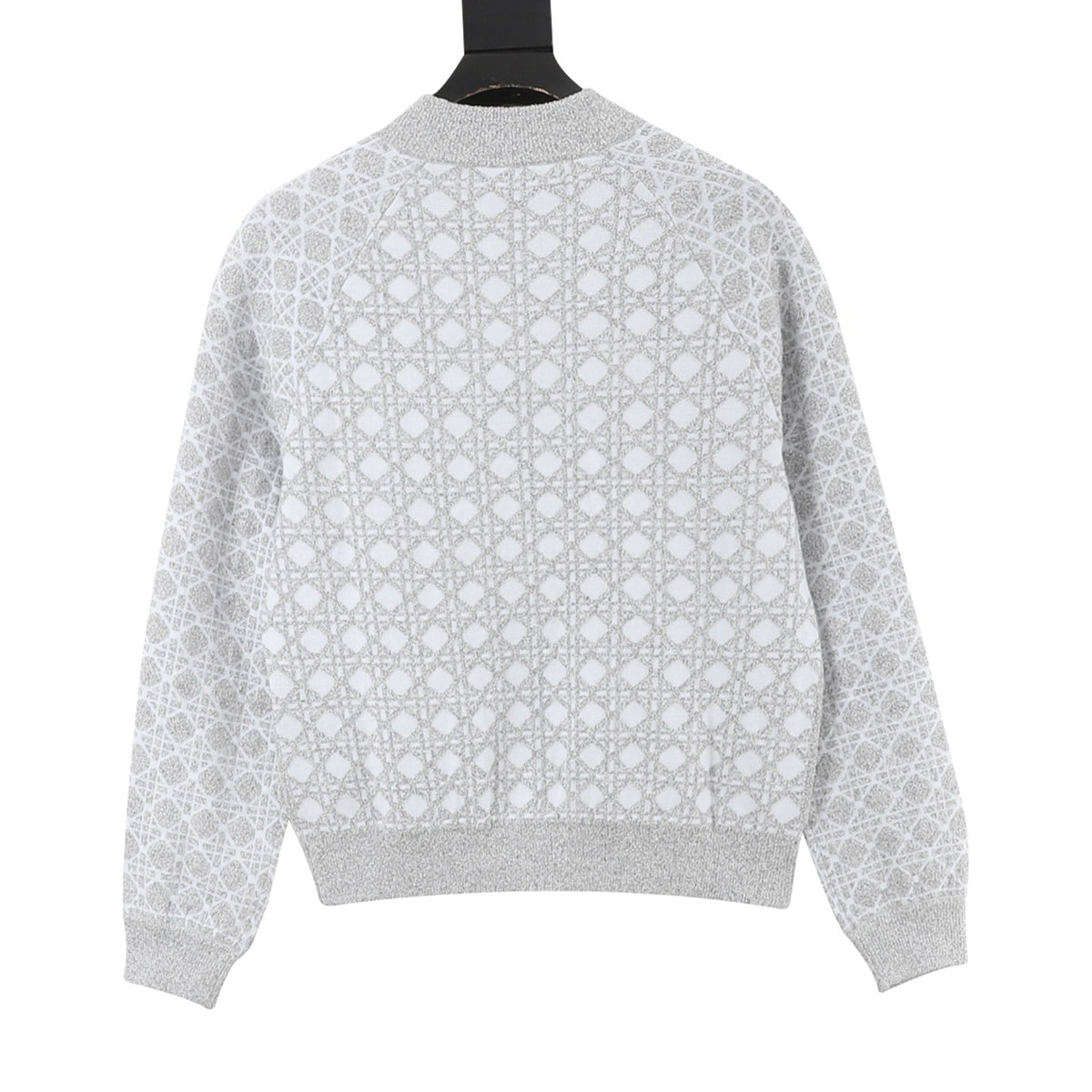 Dior Women's Men's Silver White Oblique Knit Zip-Up Bomber Jacket