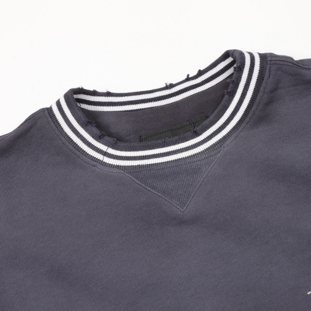 Prada Heritage Logo Embroidered Striped Trim Washed Crew Neck Sweatshirt