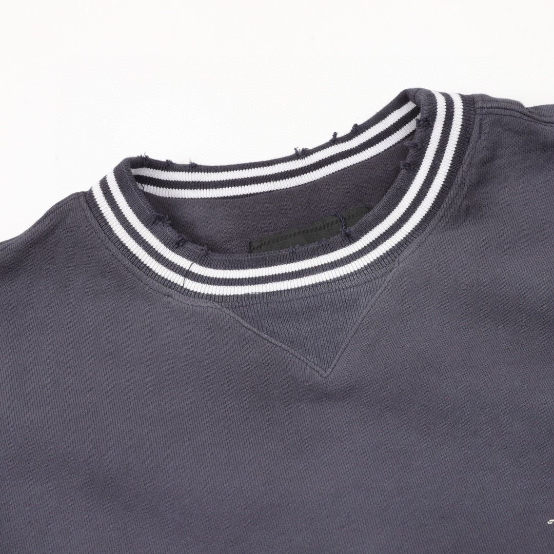 Prada Heritage Logo Embroidered Striped Trim Washed Crew Neck Sweatshirt