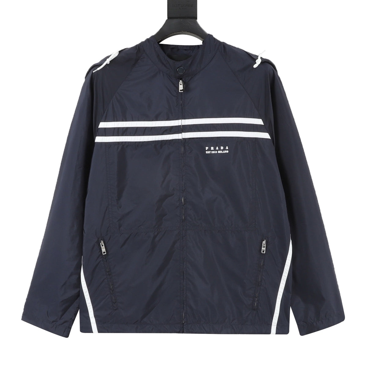 Prada Women's Men's Navy Striped Logo Nylon Jacket