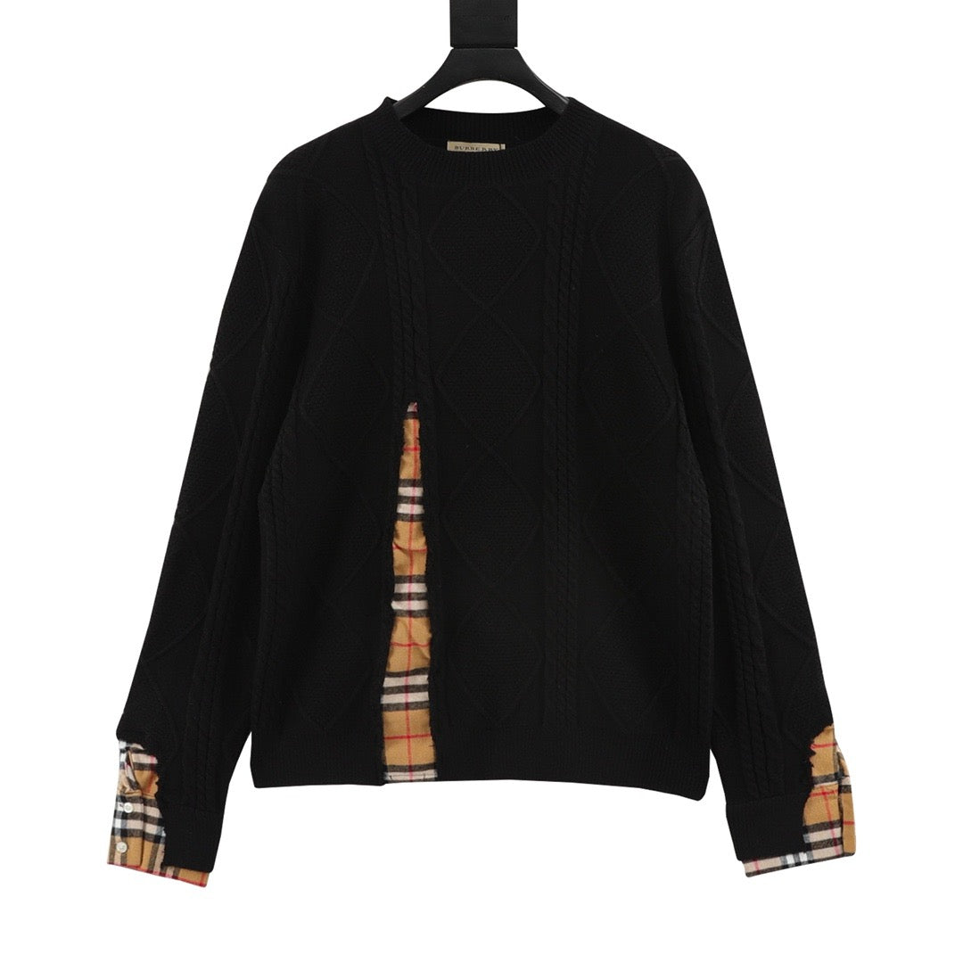 Burberry Women's & Men's Black Cable-Knit Check Panel Sweater