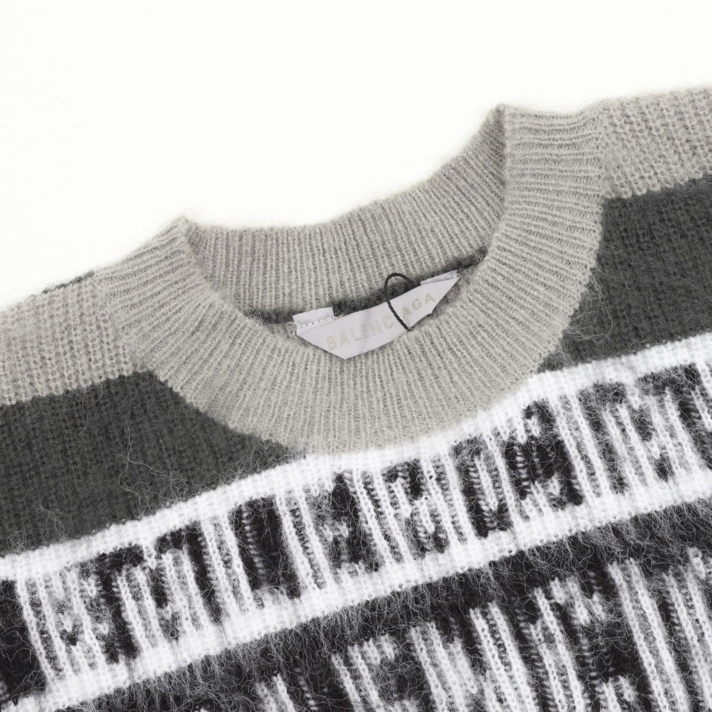Balenciaga Women's & Men's Grey Mix Logo Striped Knit Sweater