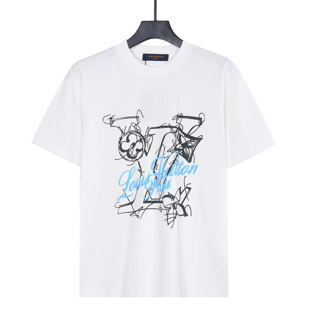 Louis Vuitton Graffiti LV Logo Print Short-Sleeve T-Shirt in White