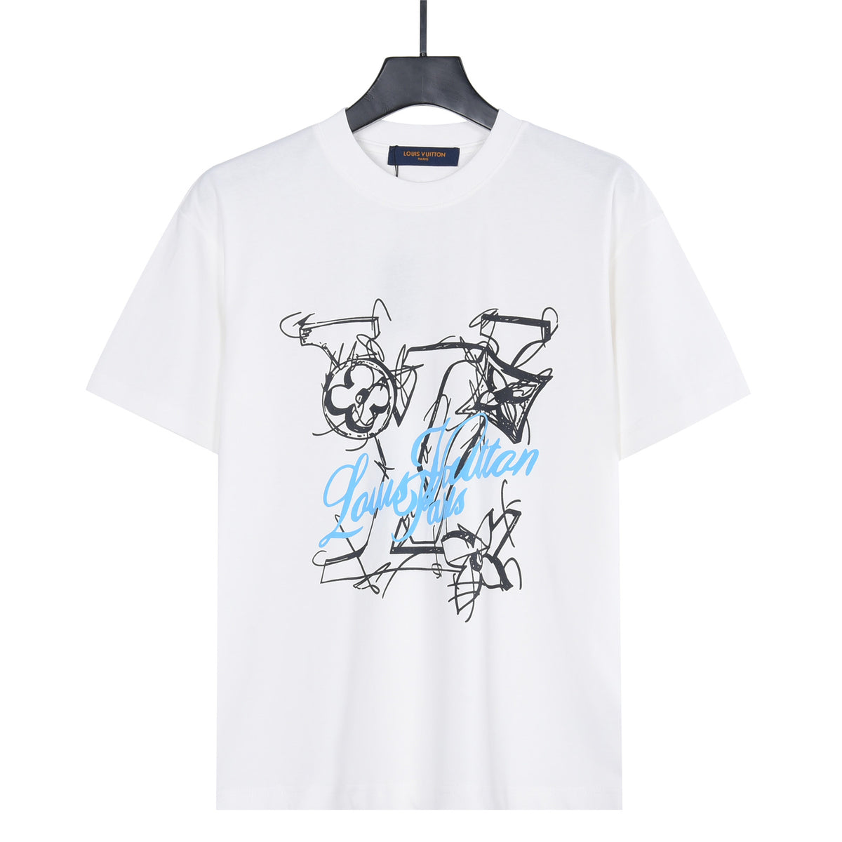 Louis Vuitton Graffiti LV Logo Print Short-Sleeve T-Shirt in White