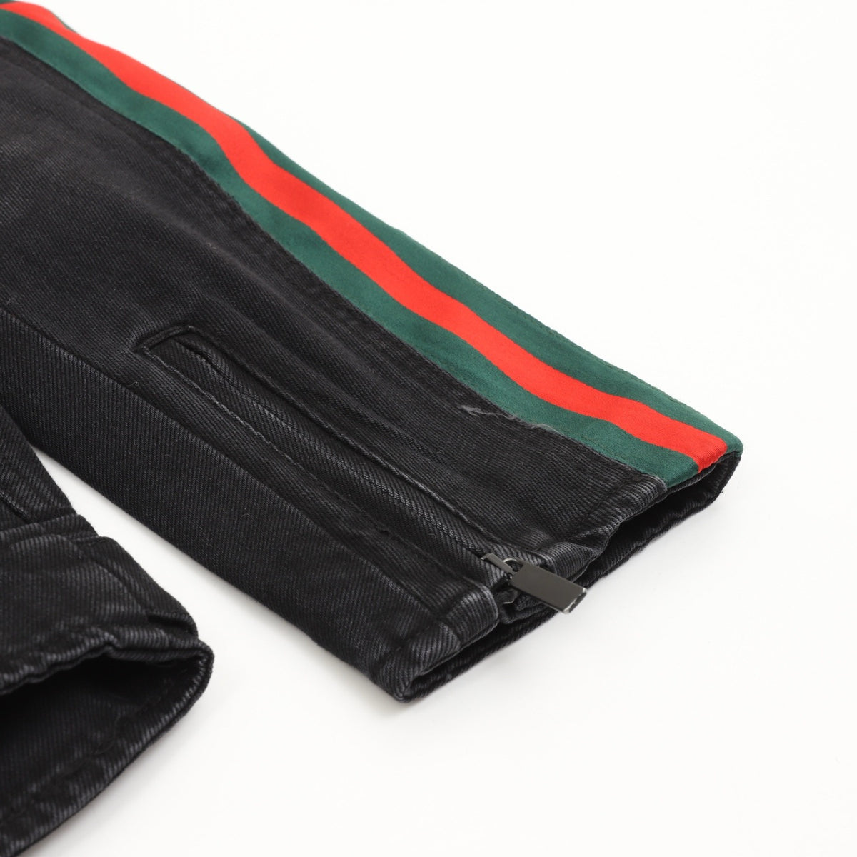 Gucci Women's & Men's Black Denim Jacket with Web Stripe Sleeves