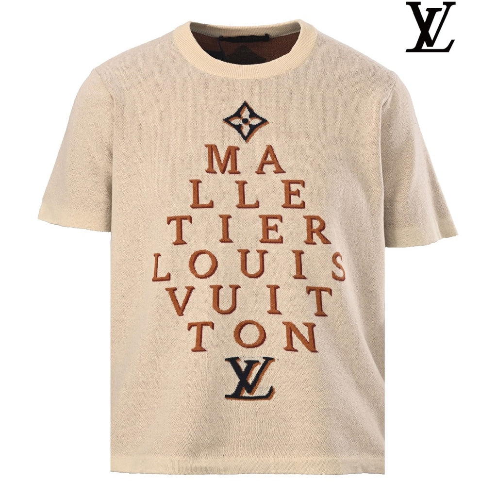 Louis Vuitton Men's Beige Malletier Letter Knit T-Shirt