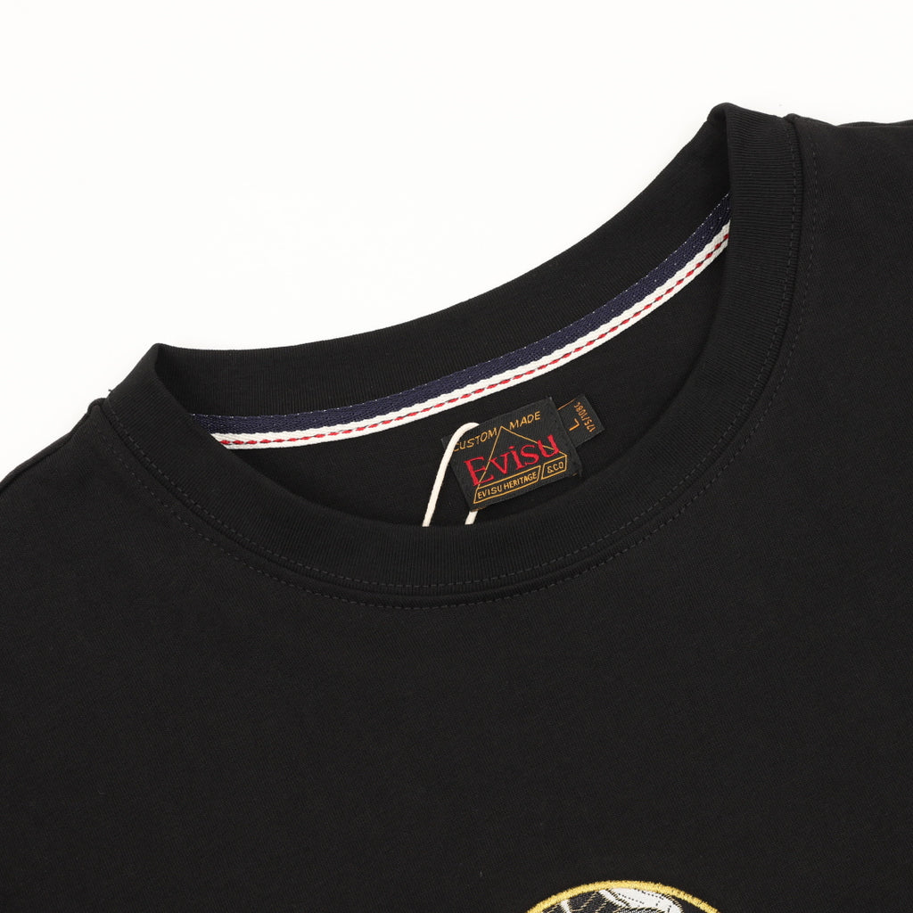 Evisu Floral Embroidery Seagull Logo Short-Sleeve T-Shirt in Black