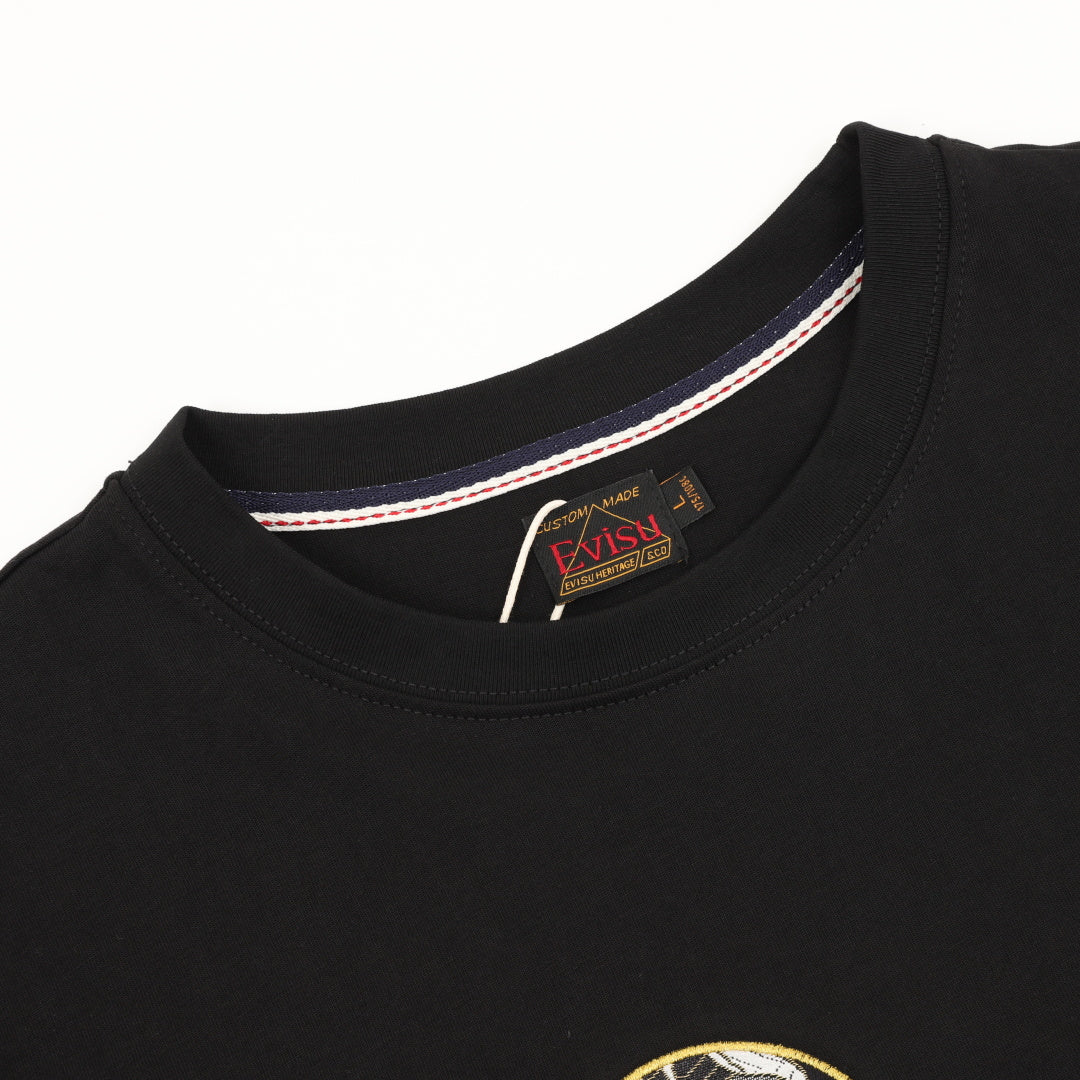 Evisu Floral Embroidery Seagull Logo Short-Sleeve T-Shirt in Black