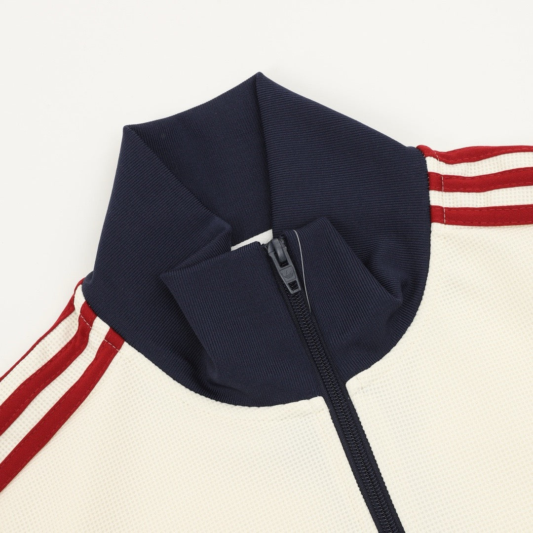 Adidas Originals American Retro Trefoil Track Jacket | Cream Burgundy Stripe Navy Trim