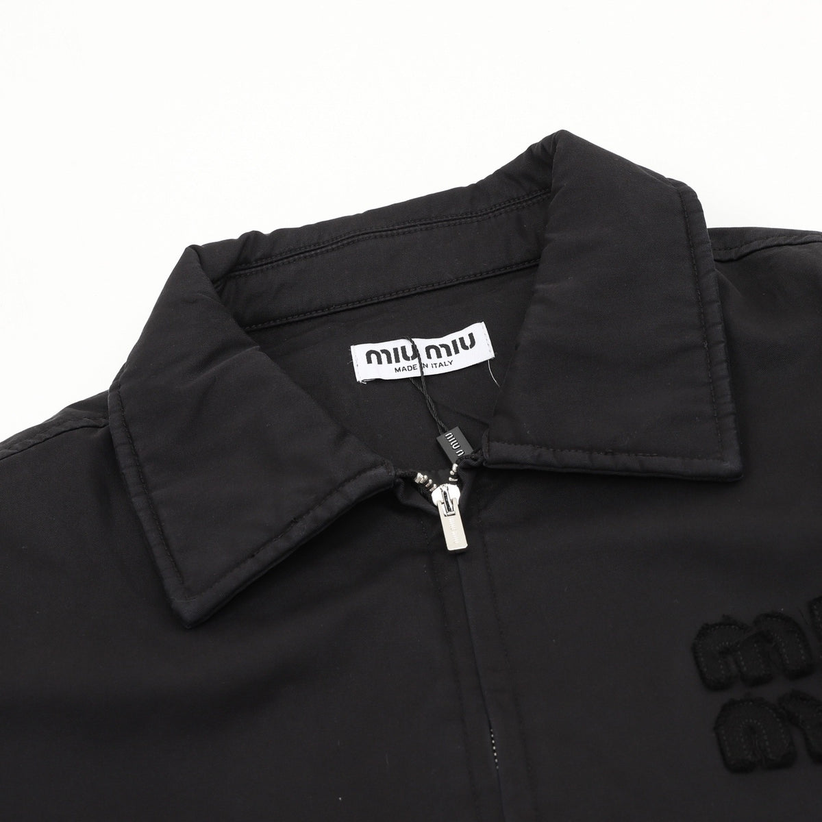 Miu Miu Women's Men's Black Embroidered Logo Bomber Jacket