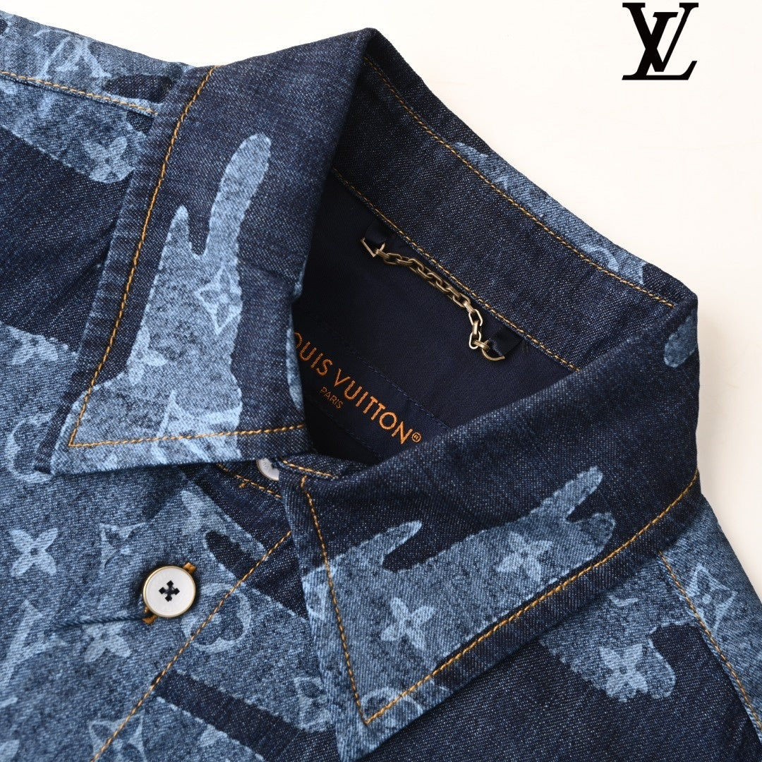 Louis Vuitton Men's Dark Blue Camo Monogram Denim Shirt
