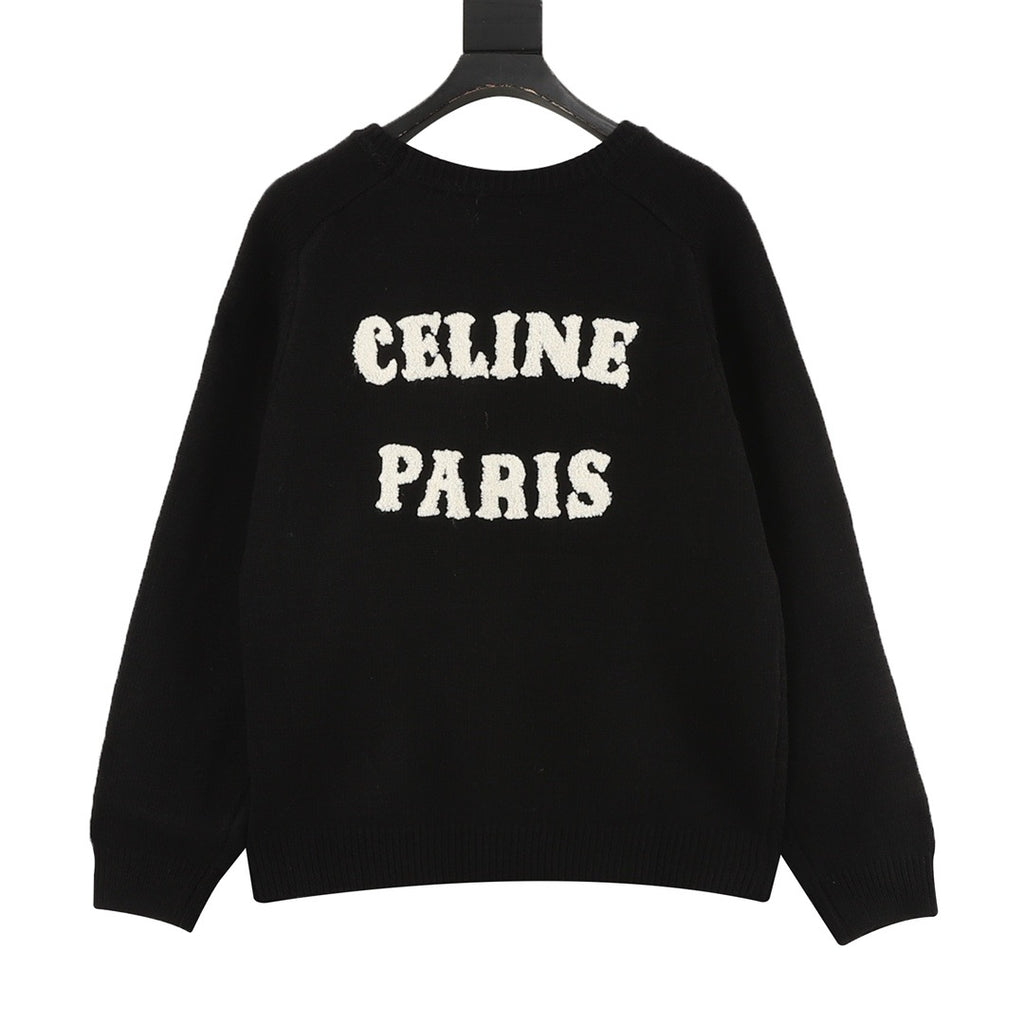 Celine Women's Men's Black Triomphe Logo Crewneck Sweater