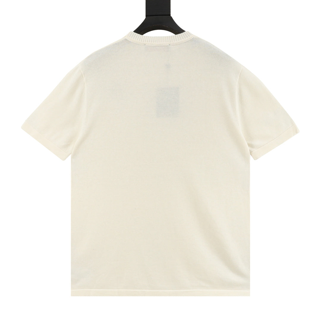 Louis Vuitton Logo Print Knit Short-Sleeve T-Shirt in Cream