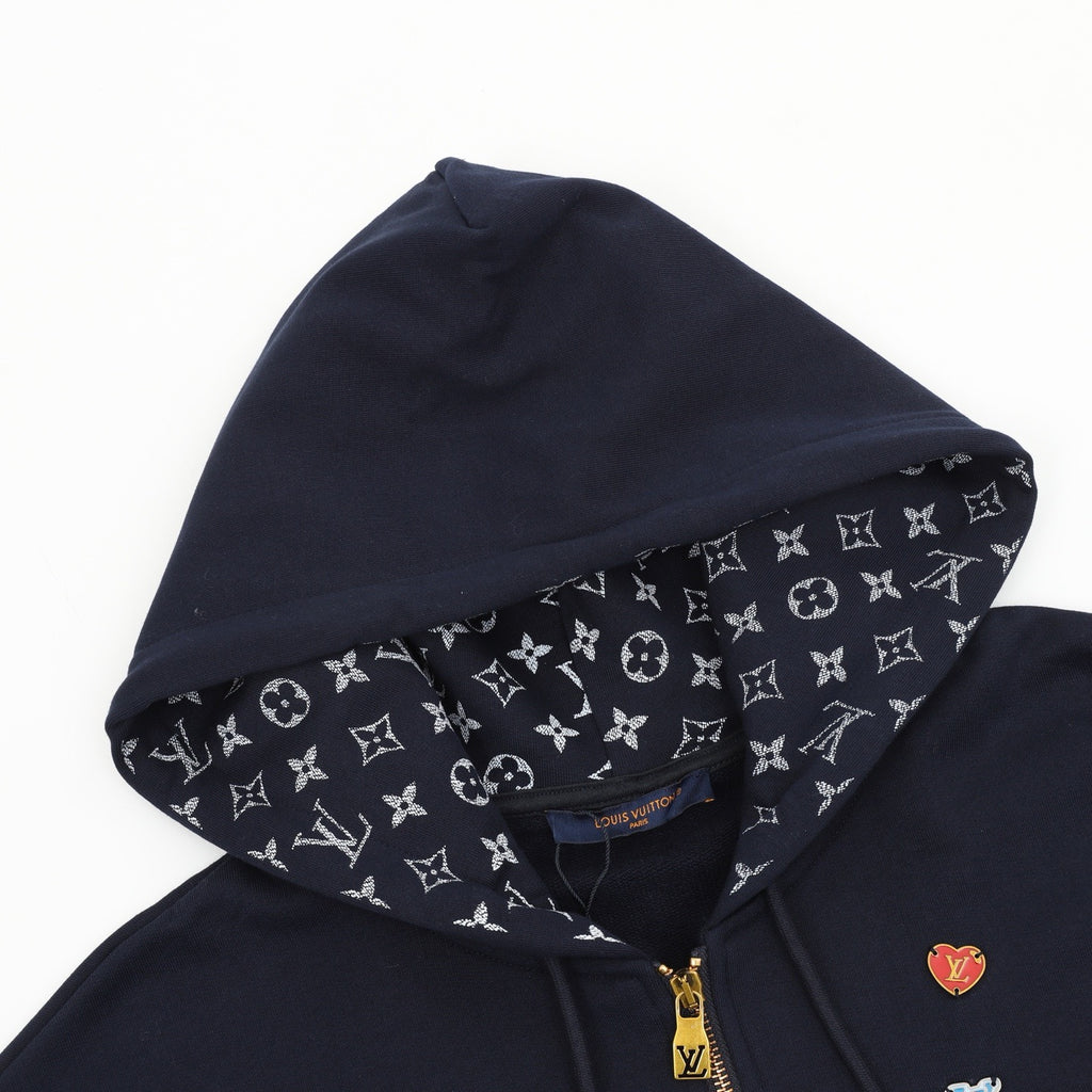 Louis Vuitton Women's & Men's Navy Badge-Embellished Full-Zip Hoodie