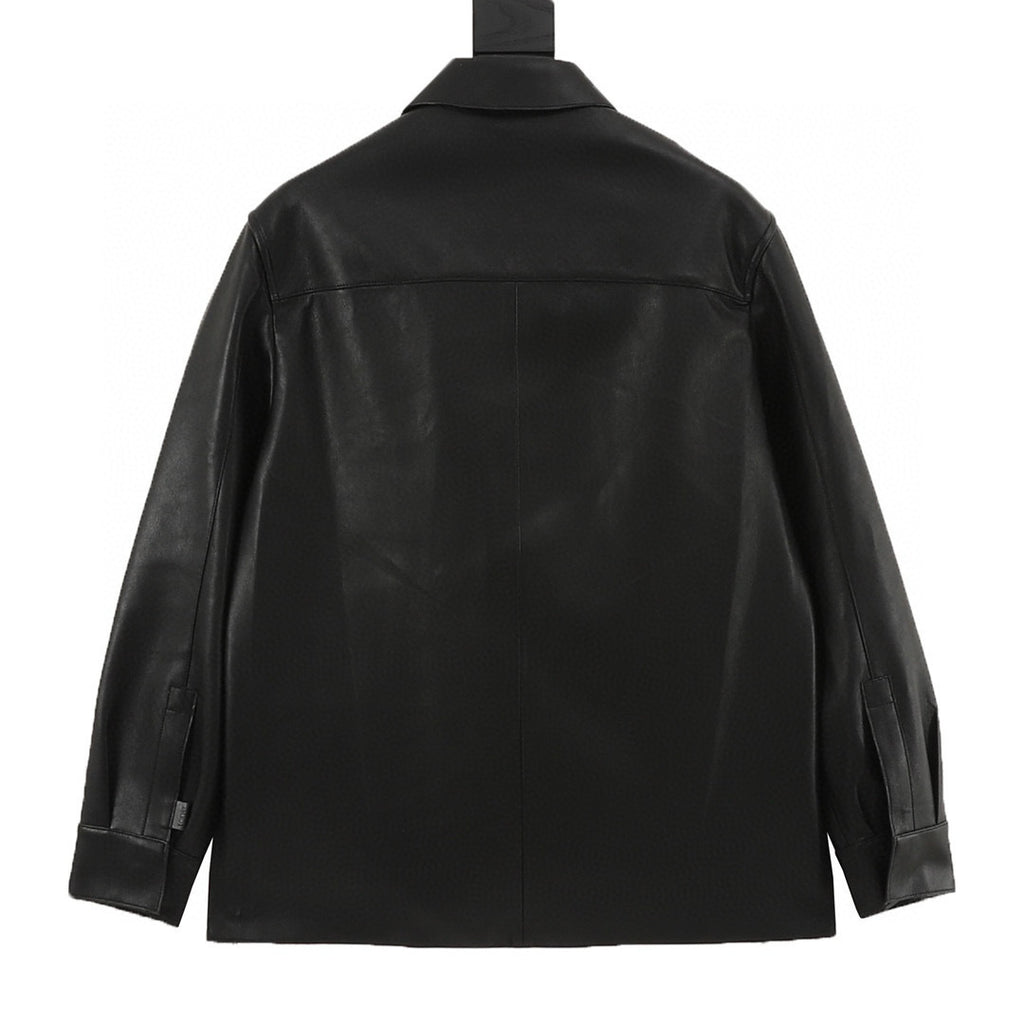 Loewe Anagram Patch Pocket Leather Overshirt Jacket