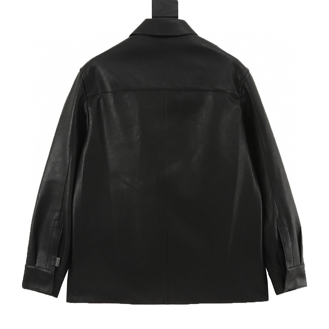 Loewe Anagram Patch Pocket Leather Overshirt Jacket