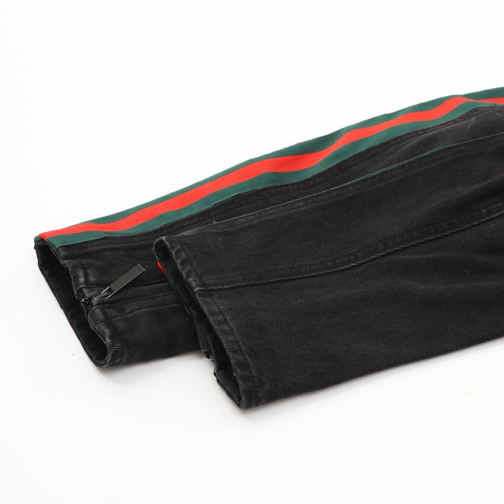 Gucci Women's & Men's Black Denim Jacket with Web Stripe Sleeves