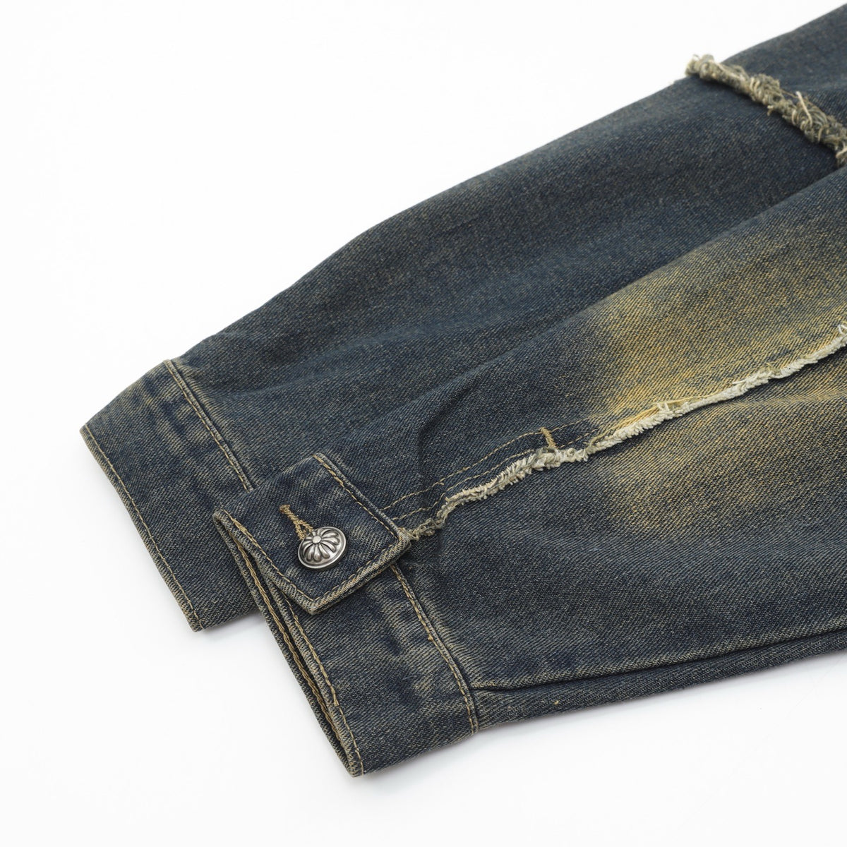 Chrome Hearts Women's / Men's Cross-Patch Distressed Denim Jacket in Vintage Blue