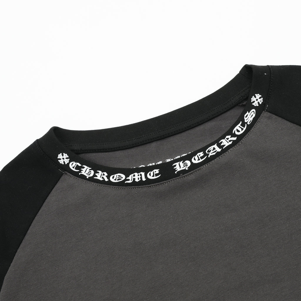 Chrome Hearts Horseshoe Raglan Long-Sleeve Tee — Pink & White, Gothic Sleeve Print