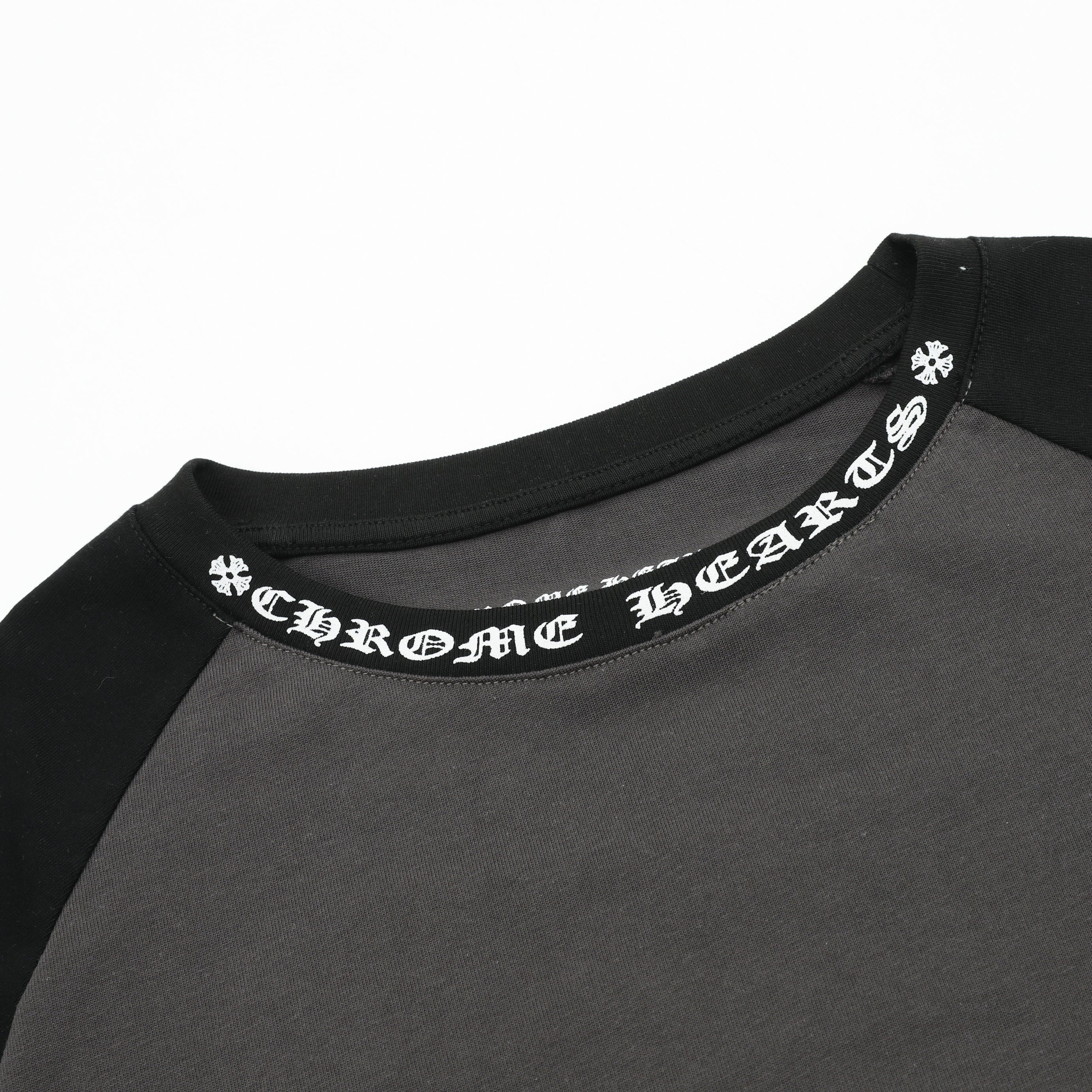Chrome Hearts Horseshoe Raglan Long-Sleeve Tee — Pink & White, Gothic Sleeve Print