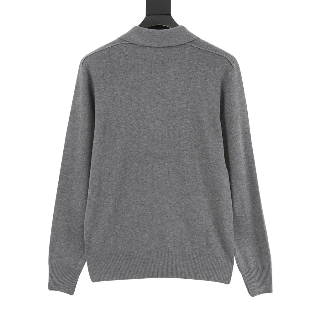 Burberry Five-Color Check Placket Wool Long Sleeve Polo Sweater | Black Relaxed Luxury Knitwear