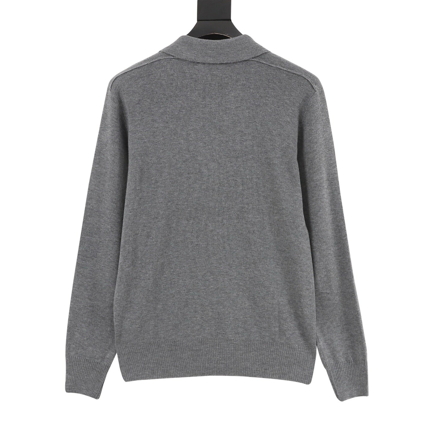 Burberry Five-Color Check Placket Wool Long Sleeve Polo Sweater | Black Relaxed Luxury Knitwear