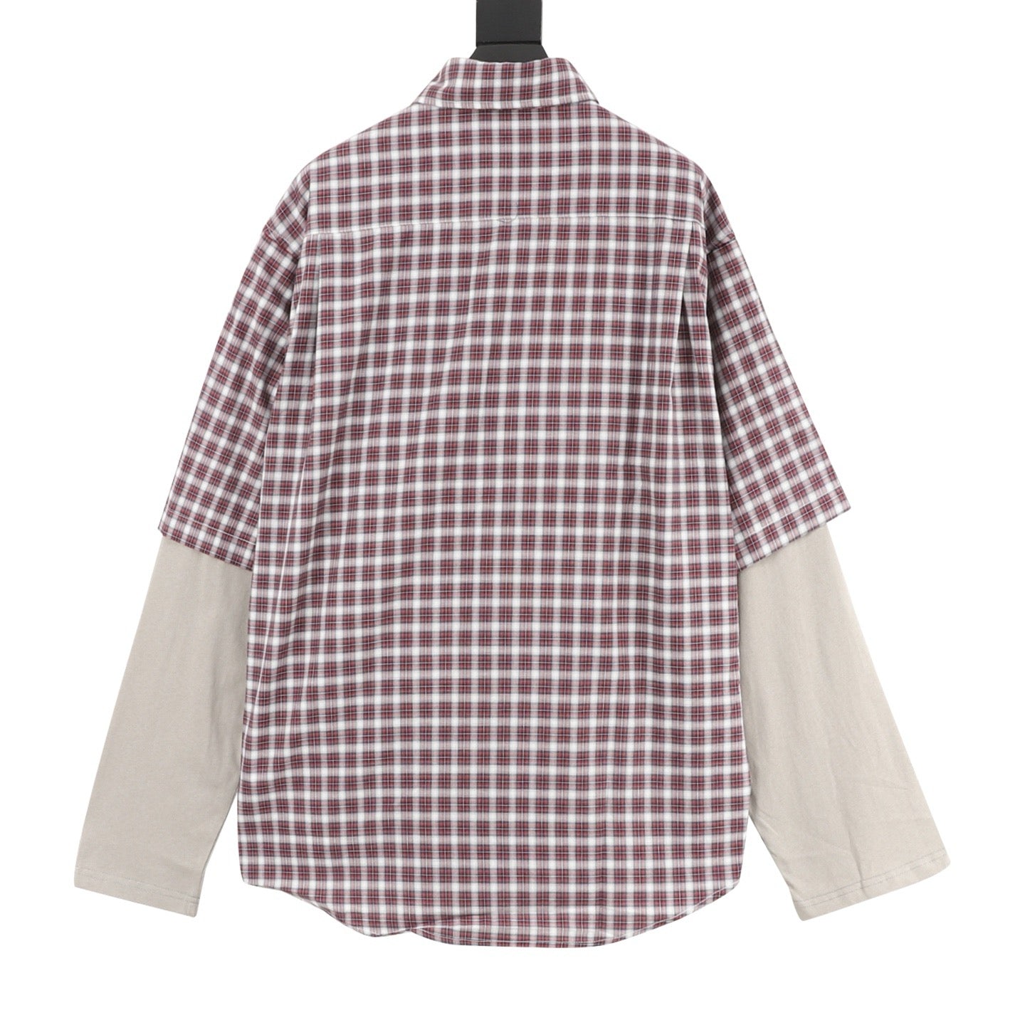Balenciaga Red Plaid Layered-Look Double-Layer Short-Sleeve Shirt