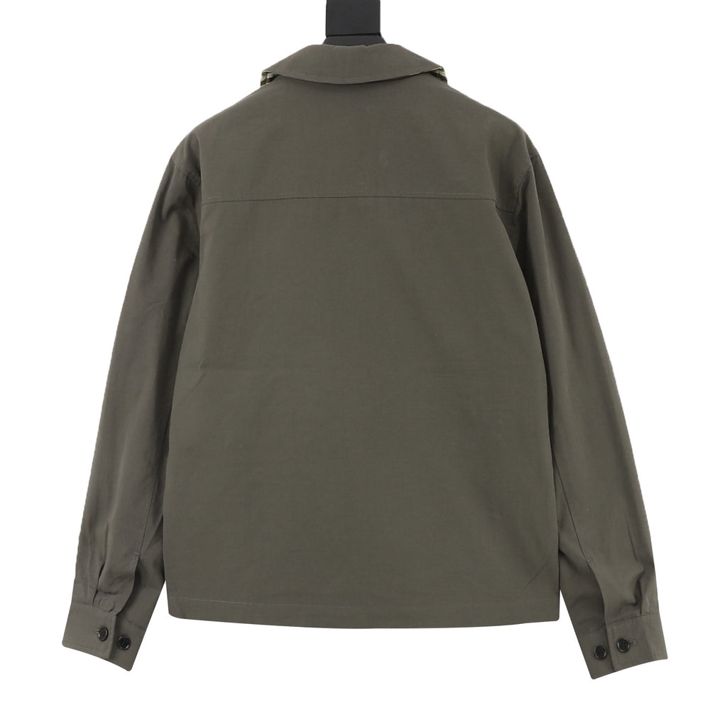 Burberry Women's Men's Olive Embroidered Logo Collared Zip-Up Jacket