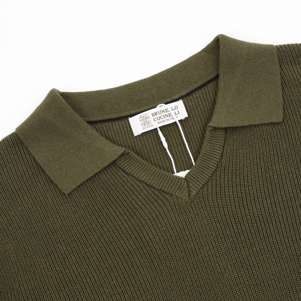 Brunello Cucinelli BC Seagull Collar Knit Short-Sleeve Polo