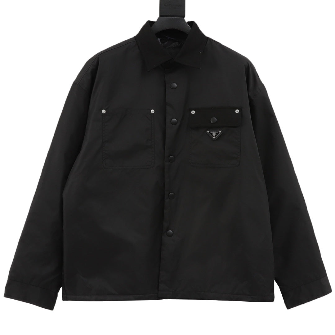 Prada Triangle Logo Dual-Texture Flap Pocket Stand Collar Snap Jacket