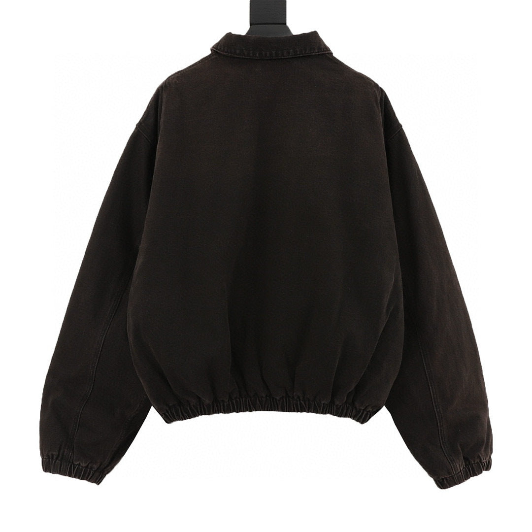 Prada Triangle Logo Over-Dyed Washed Denim Bomber Jacket