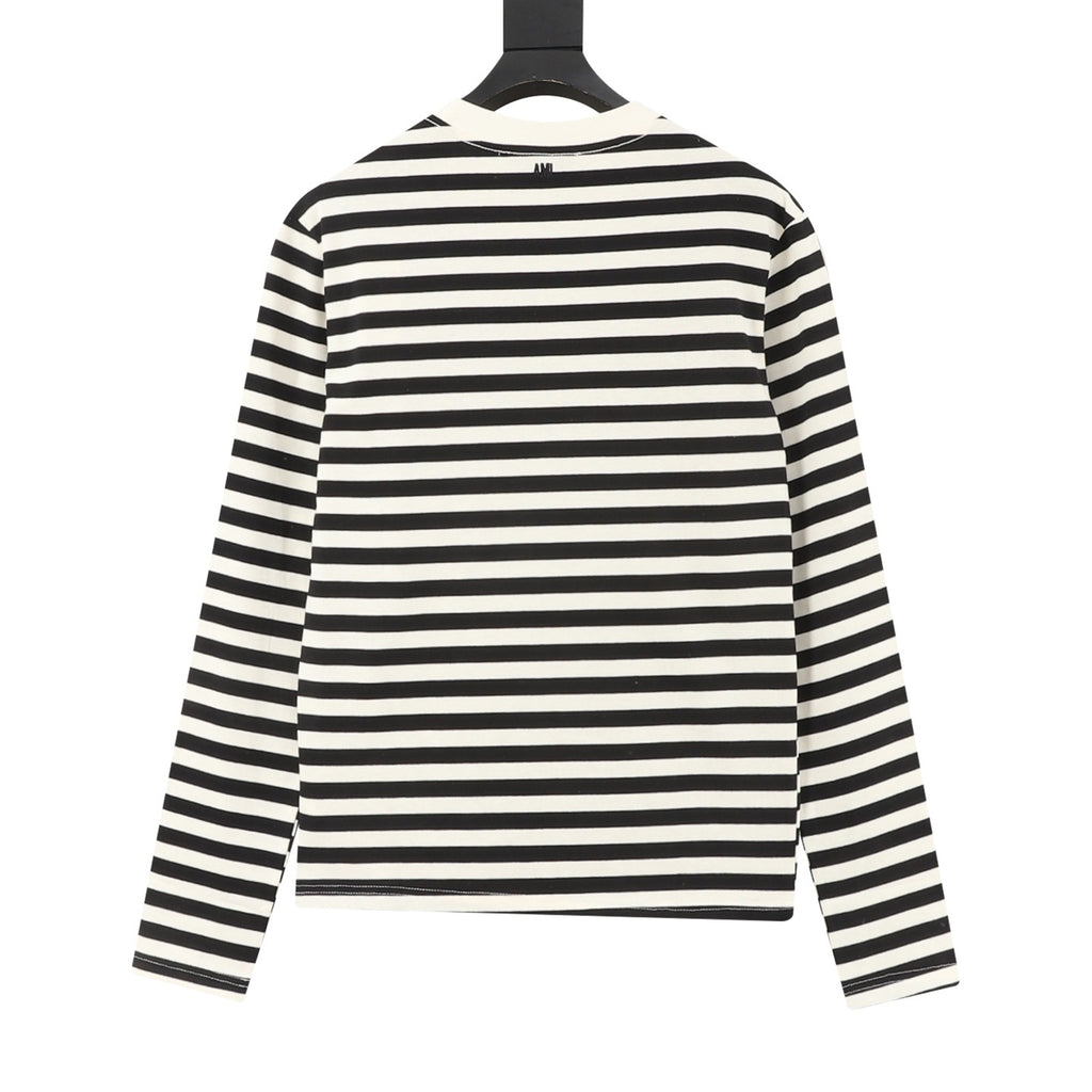 AMI Paris Women's & Men's Black & Off-White Striped Long Sleeve Top with Small A Logo