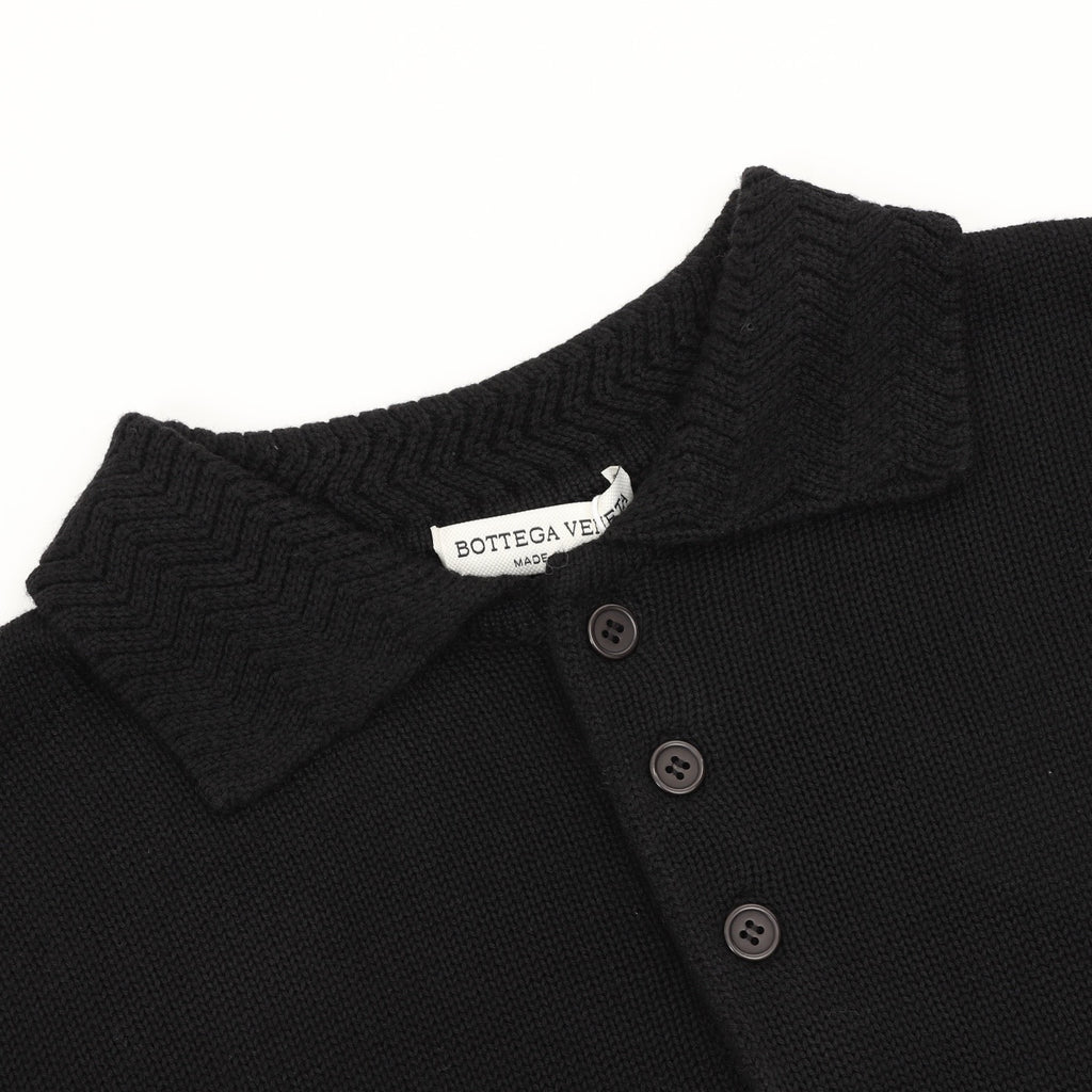 Bottega Veneta Tricolor Textured Knit Collar Wool Polo Sweater | Camel Relaxed Luxury Knitwear