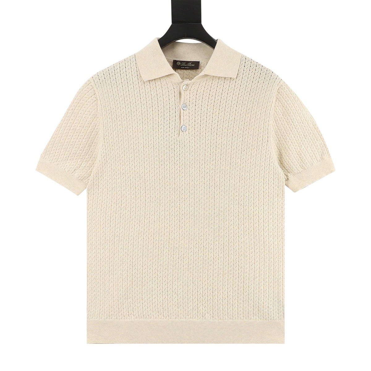 Loro Piana Openwork Knit Short-Sleeve Polo in Cream