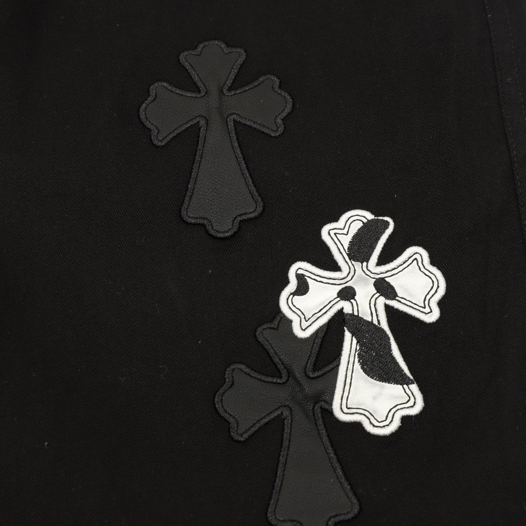 CH Trousers with Side Leather-Patch Cross Appliqué and Embroidery