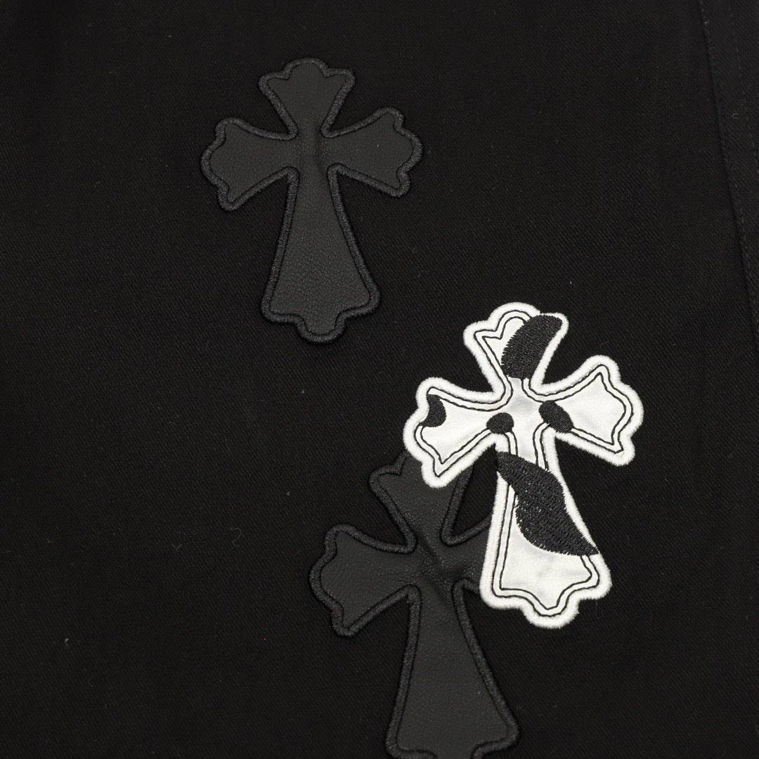 CH Trousers with Side Leather-Patch Cross Appliqué and Embroidery