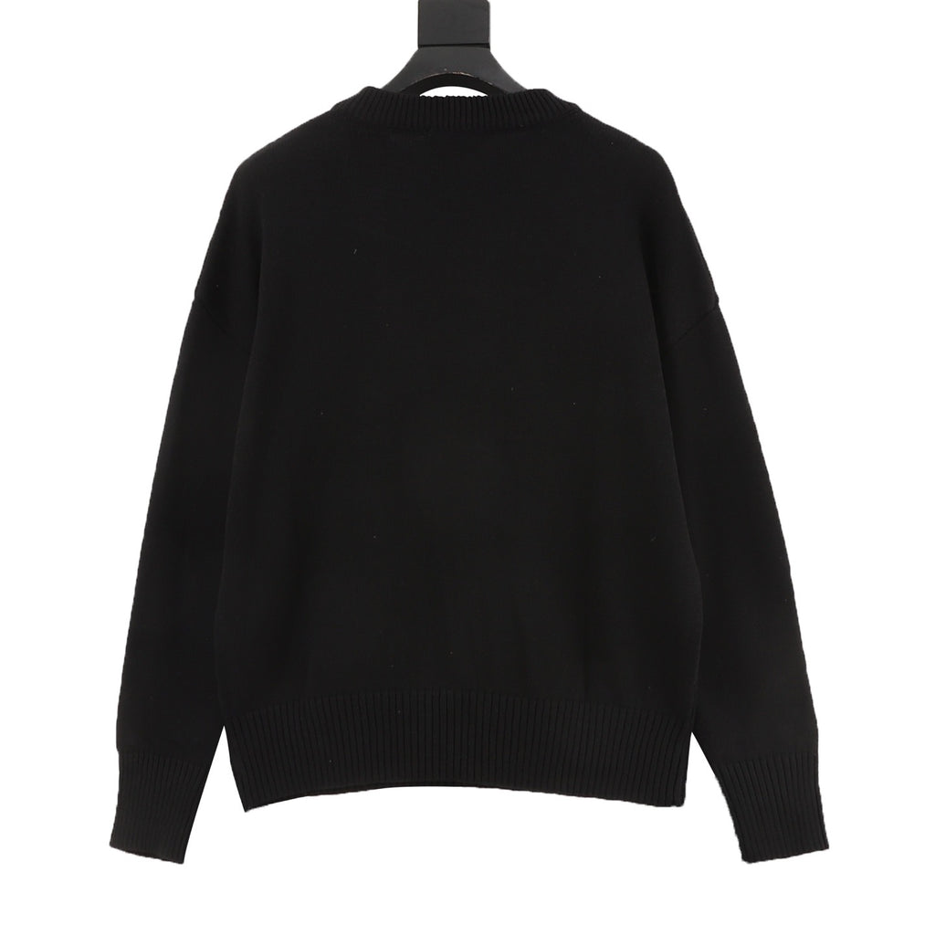 AMI Paris Ami de Cœur Macaron Embroidered Heart Jacquard Crew Neck Sweater