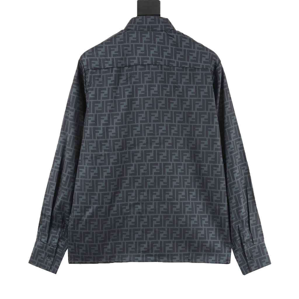 Fendi Classic All-Over FF Monogram Shirt | Dark Grey Tonal Luxury Long Sleeve