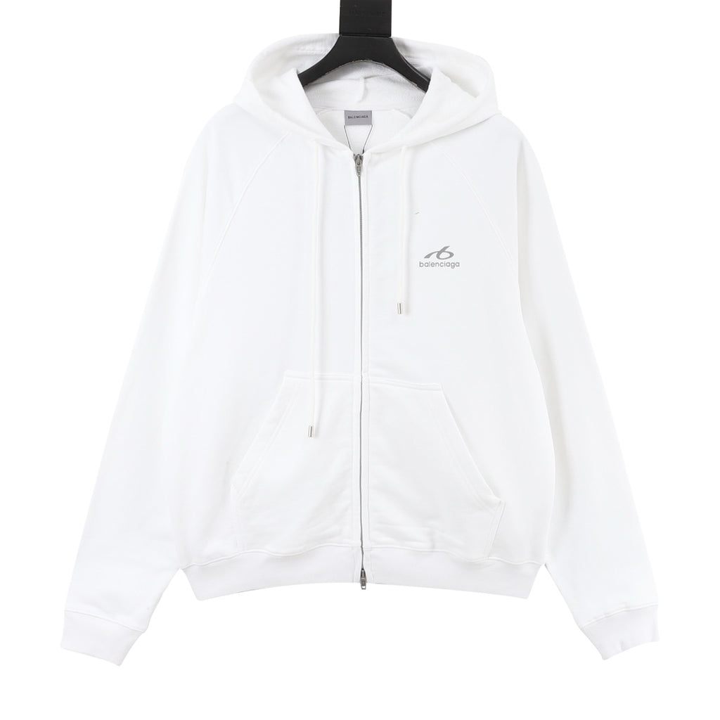 Balenciaga Women's Men's White Logo Zip-Up Hoodie