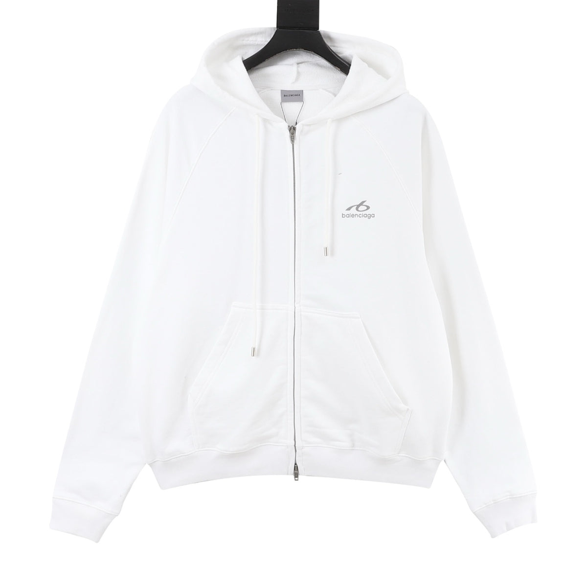 Balenciaga Women's Men's White Logo Zip-Up Hoodie