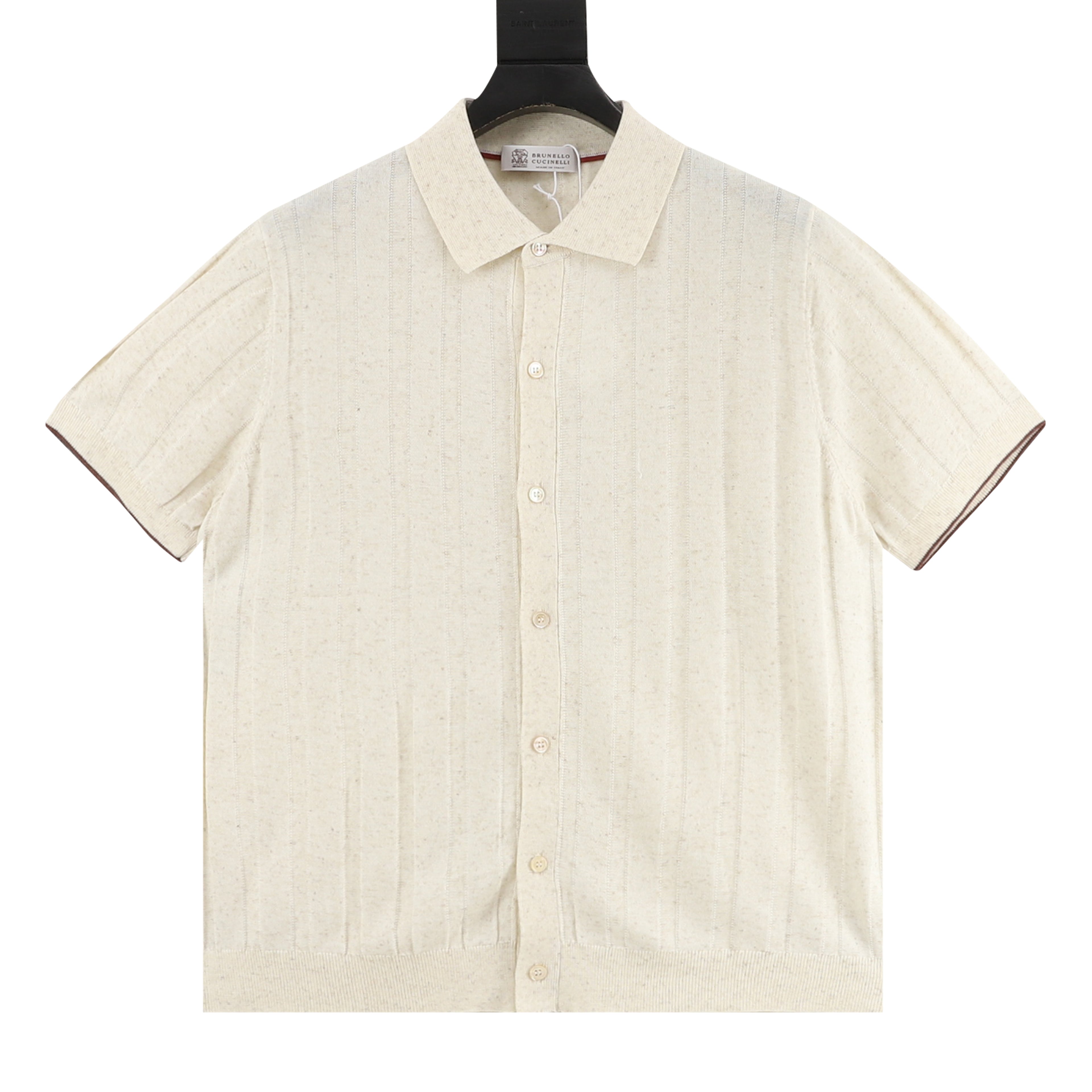 Brunello Cucinelli Two-Tone Vertical Stripe Rib Knit Short-Sleeve Cardigan